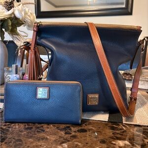Dooney & Bourke Navy and Tan Pebble Leather Dixon Hobo
